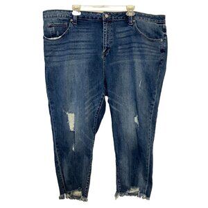 Lucky Brand Womens Jeans Size 24W Cropped Reese Boyfriend Distressed  Raw Hem